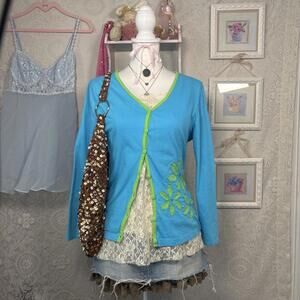y2k floral beaded bright colored cardigan